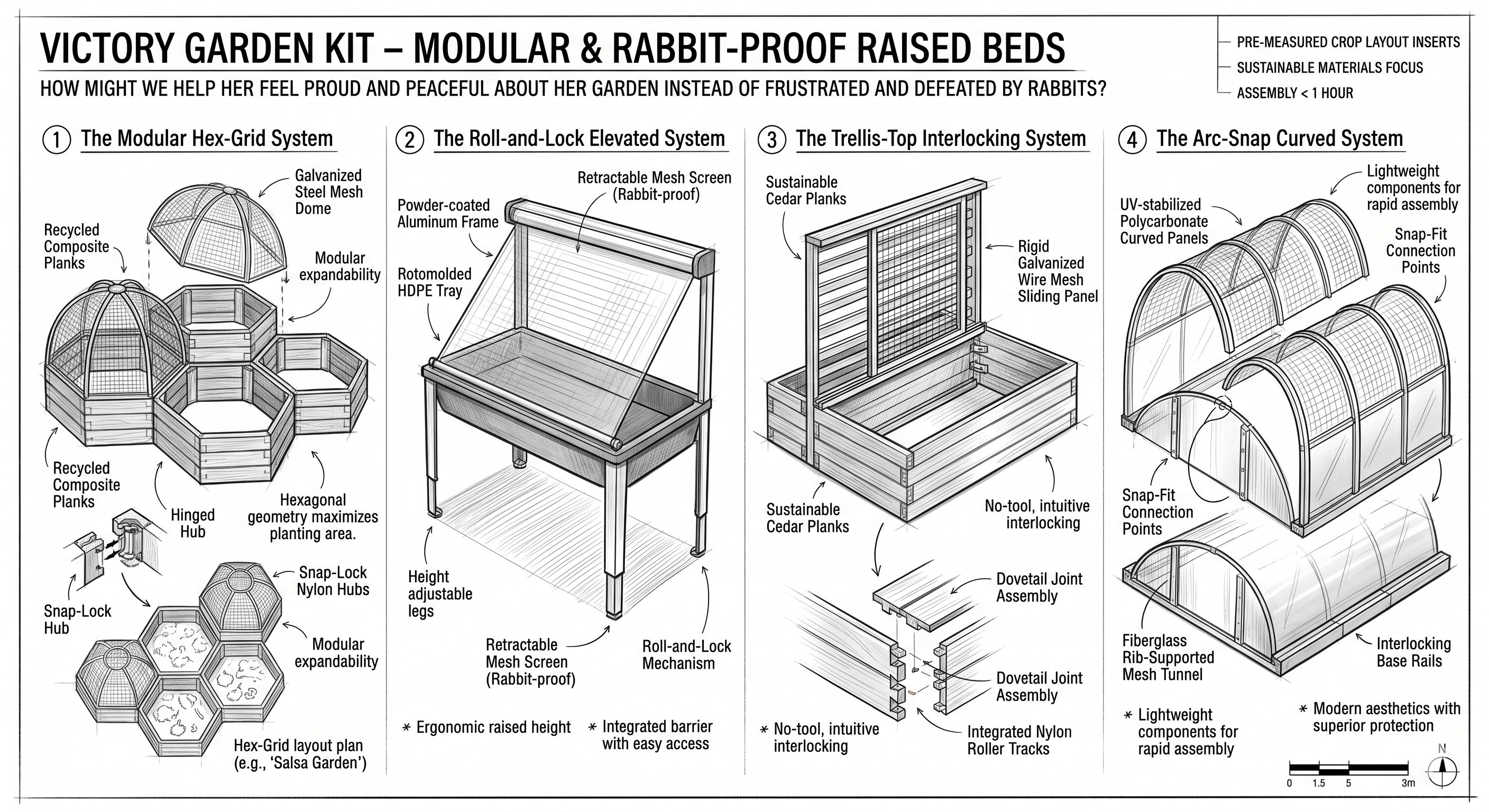 Nano Banana render — Victory Garden Kit four concepts